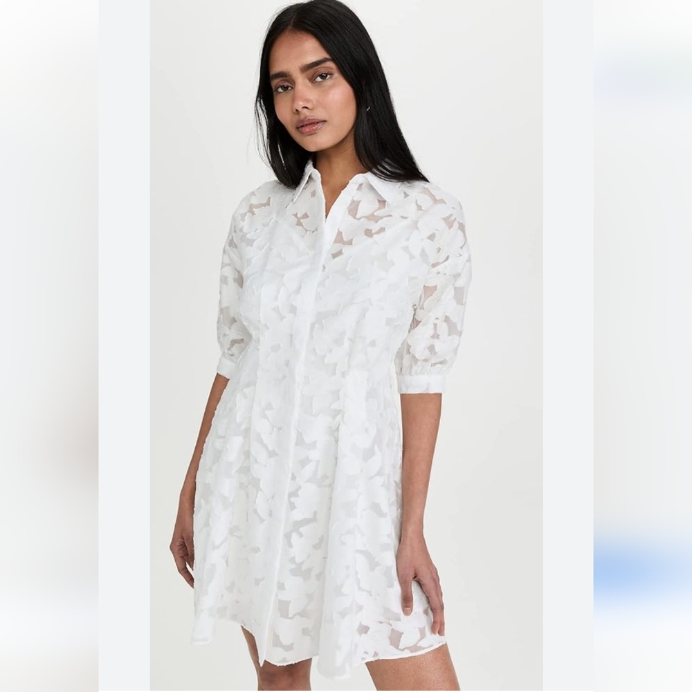 Club Monaco Puff Sleeve White Mini Shirt Dress Size 2